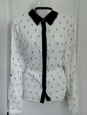 Cross Paterned Button Down Shirt Size Large For Men Or Women